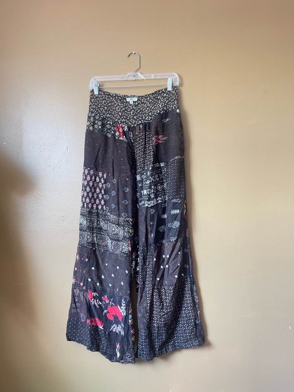 Wide Leg Patchwork Palazzo Pants - Black Floral